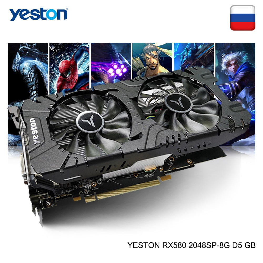 Yeston Radeon RX 580 GPU 8GB GDDR5 256bit Gaming Desktop computer PC Video Graphics Cards support DVI-D/HDMI/DP PCI-E X16 3.0