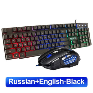 Gaming keyboard Wired Gaming Mouse Kit 104 Keycaps With RGB Backlight Russian keyboard Gamer Ergonomic Silent Mause For Laptop