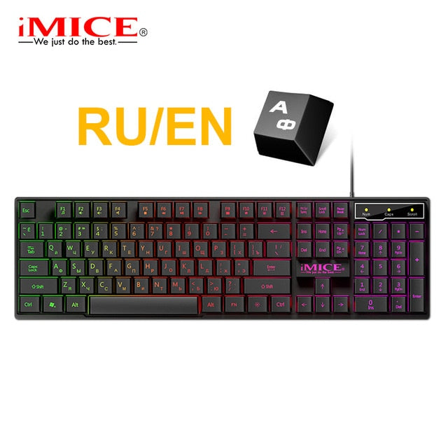 Gaming keyboard Wired Gaming Mouse Kit 104 Keycaps With RGB Backlight Russian keyboard Gamer Ergonomic Silent Mause For Laptop